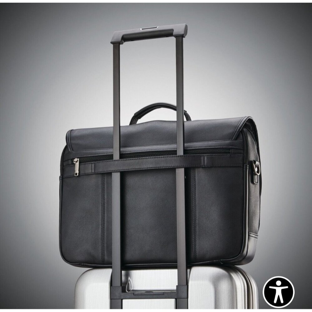 Samsonite Black Classic Leather Flapover Business Satchel Bag—Fits 2 Laptops - Picture 13 of 16